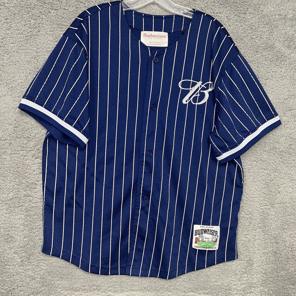 Budweiser Beer x Pacsun Jersey Men's Size L‎ Blue Baseball Team Embroidered #76